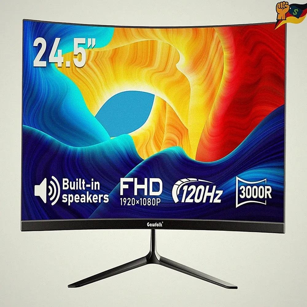 Gawfolk 24,5 Zoll Curved Monitor 120Hz FHD 1920x1080 3000R HDMI VGA VESA 75mm