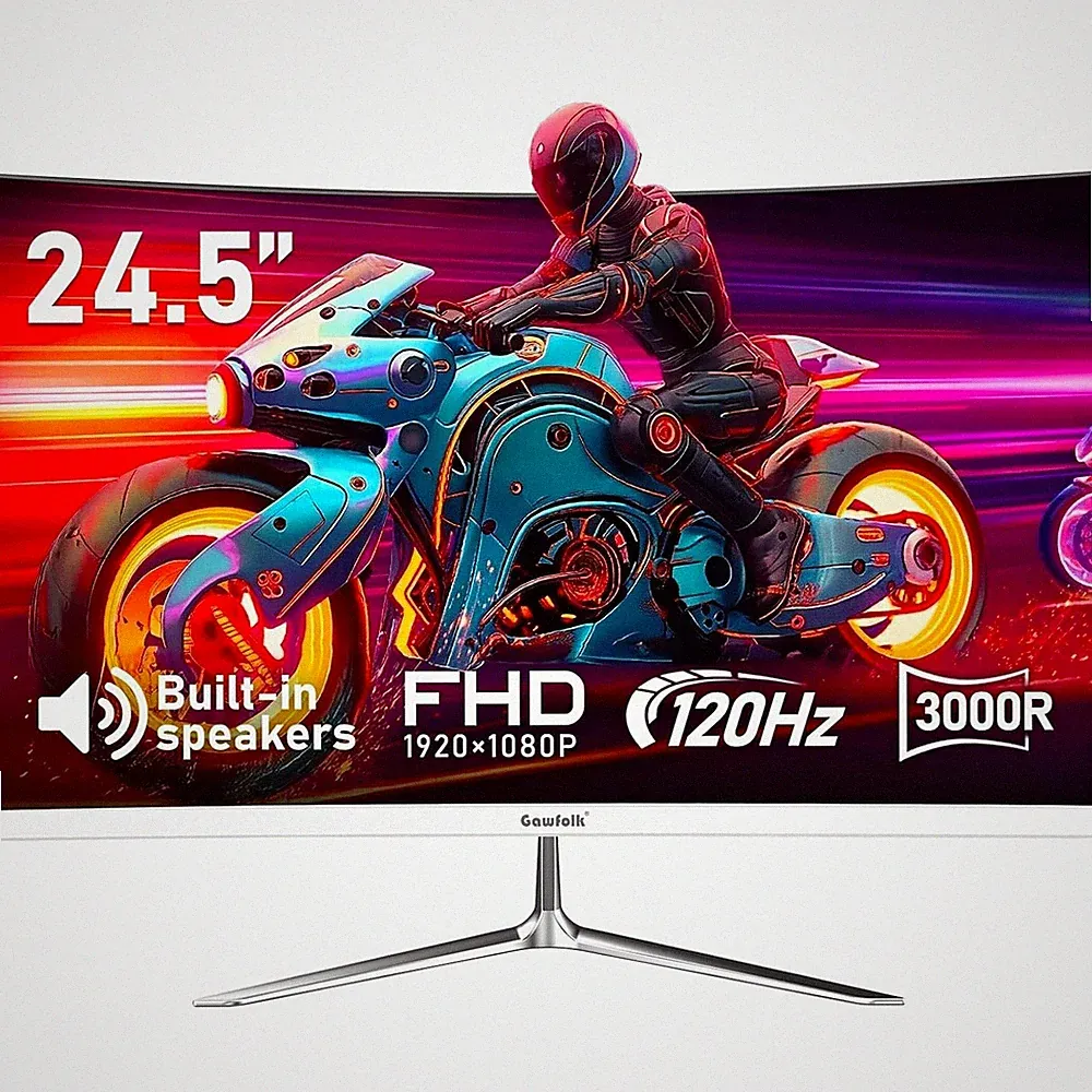 Gawfolk Curved Monitor 24,5 Zoll 120 Hz Full HD mit Lautsprecher HDMI VGA Weiß