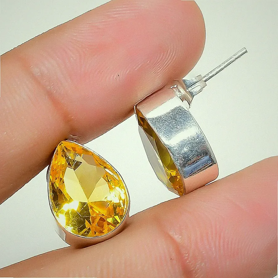 Gelber Citrin Edelstein 925 Sterlingsilber Schmuck Ohrstecker Größe 0,75 Zoll