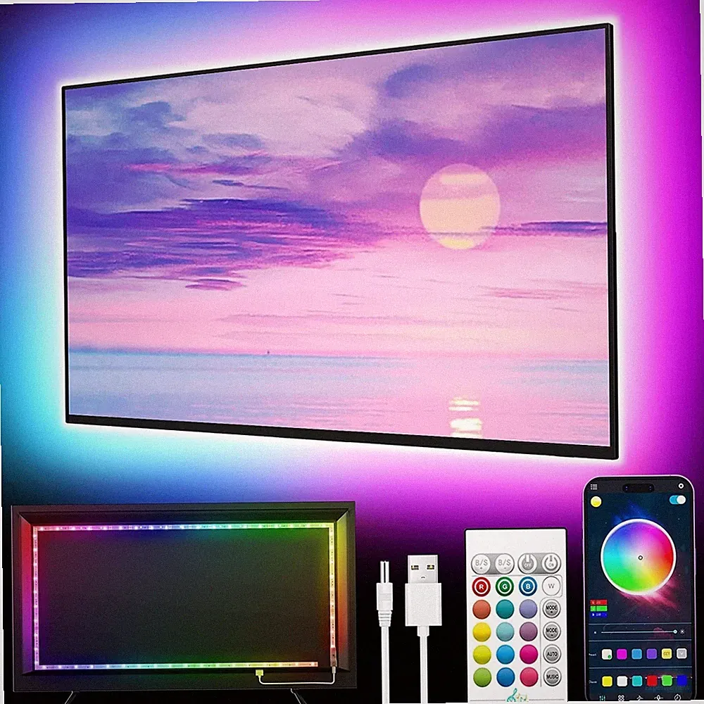 GIPOYENT LED TV Hintergrundbeleuchtung 5M RGB Musik Sync 45-75 Zoll Bluetooth