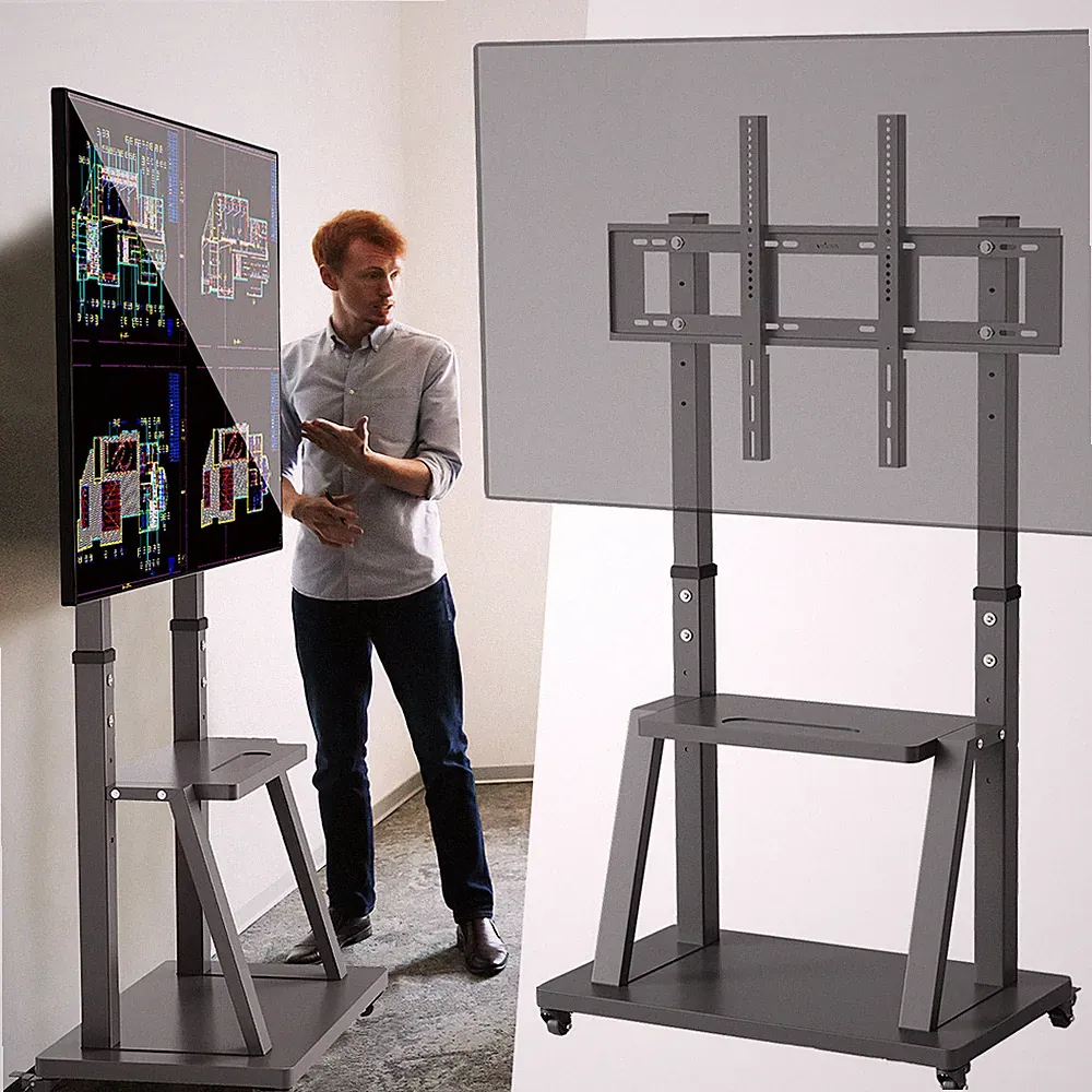 Groß TV Ständer mit Rollen Standfuß Stahl bis 100 " Fernsehen Höhenverstellbar