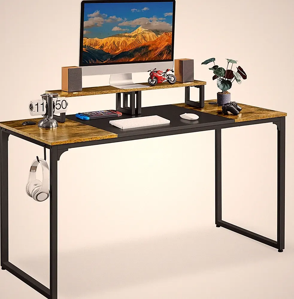 Großer Computertisch 140 x 60 cm für Büro zum Arbeitszimmer, rustikal braun