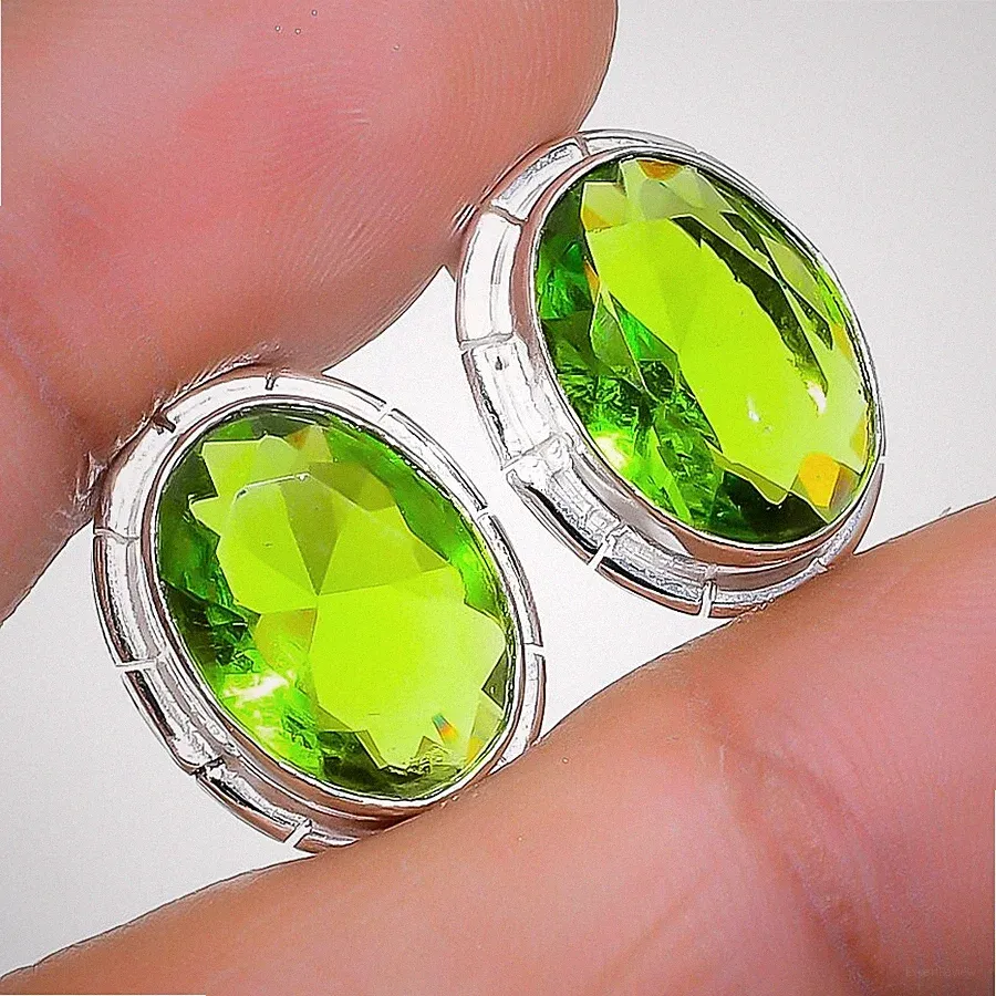 Grüner Peridot Edelstein 925 Sterlingsilber Schmuck Ohrstecker Größe 0,75 Zoll