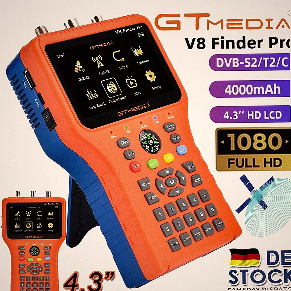 GTMEDIA V8Finderpro HD 4,3 Zoll LCD DVB-S/S2+Kabel/T/T2 Satfinder Messgerät Akku