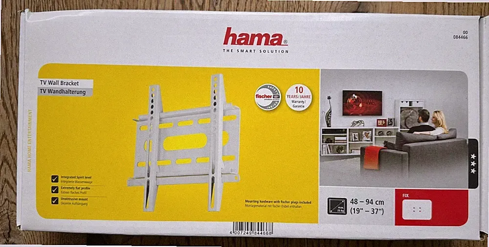 Hama TV-Wandhalterung 19-37 Zoll VESA 200x200 Weiß flach stabil Wandabstand kurz
