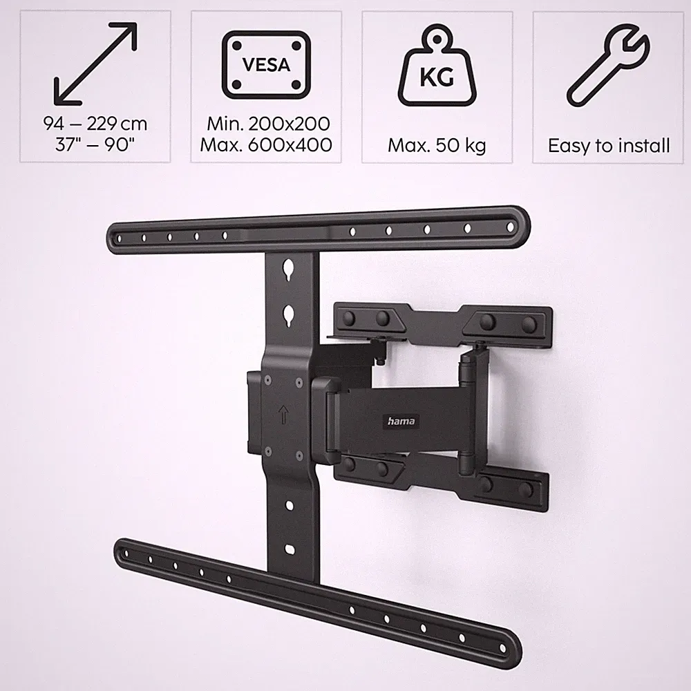 Hama TV Wandhalterung Wandhalter 90“ Fernseher Full-Motion ultraslim + Doppelarm