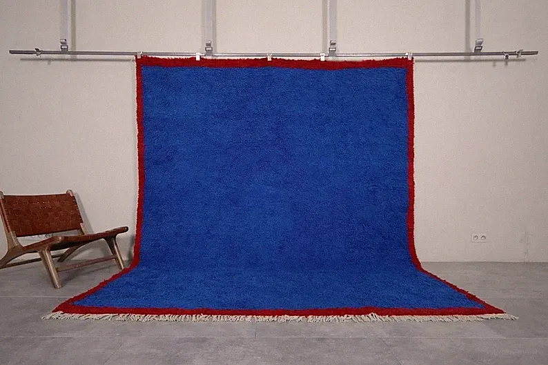 Handgeknüpfter Marokkanischer Blauer Wollteppich - Maßgefertigter Beni Ourain...
