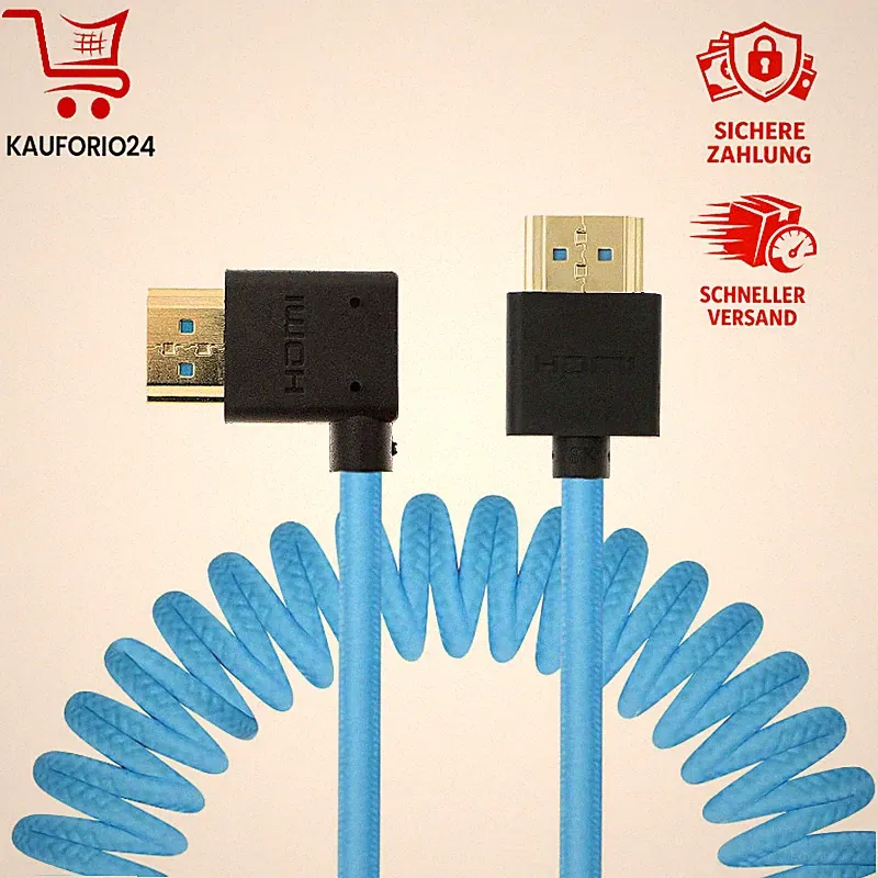 HDMI 2.1 8K 60Hz 48Gbps Spiralkabel für Kamera Monitor Blau Gerade auf