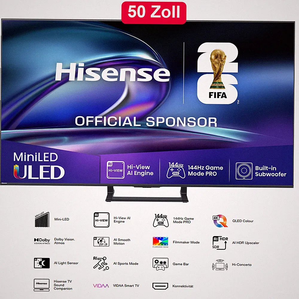 Hisense 50 Zoll 4K ULED Mini-LED Smart TV 144Hz Fernseher QLED Dolby Vision