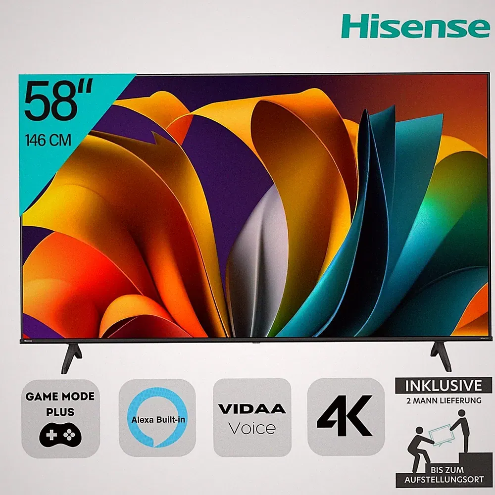 Hisense 58E6NT Fernseher 58 Zoll 4K Ultra HD Sprachassistent Game Mode Plus 2ML