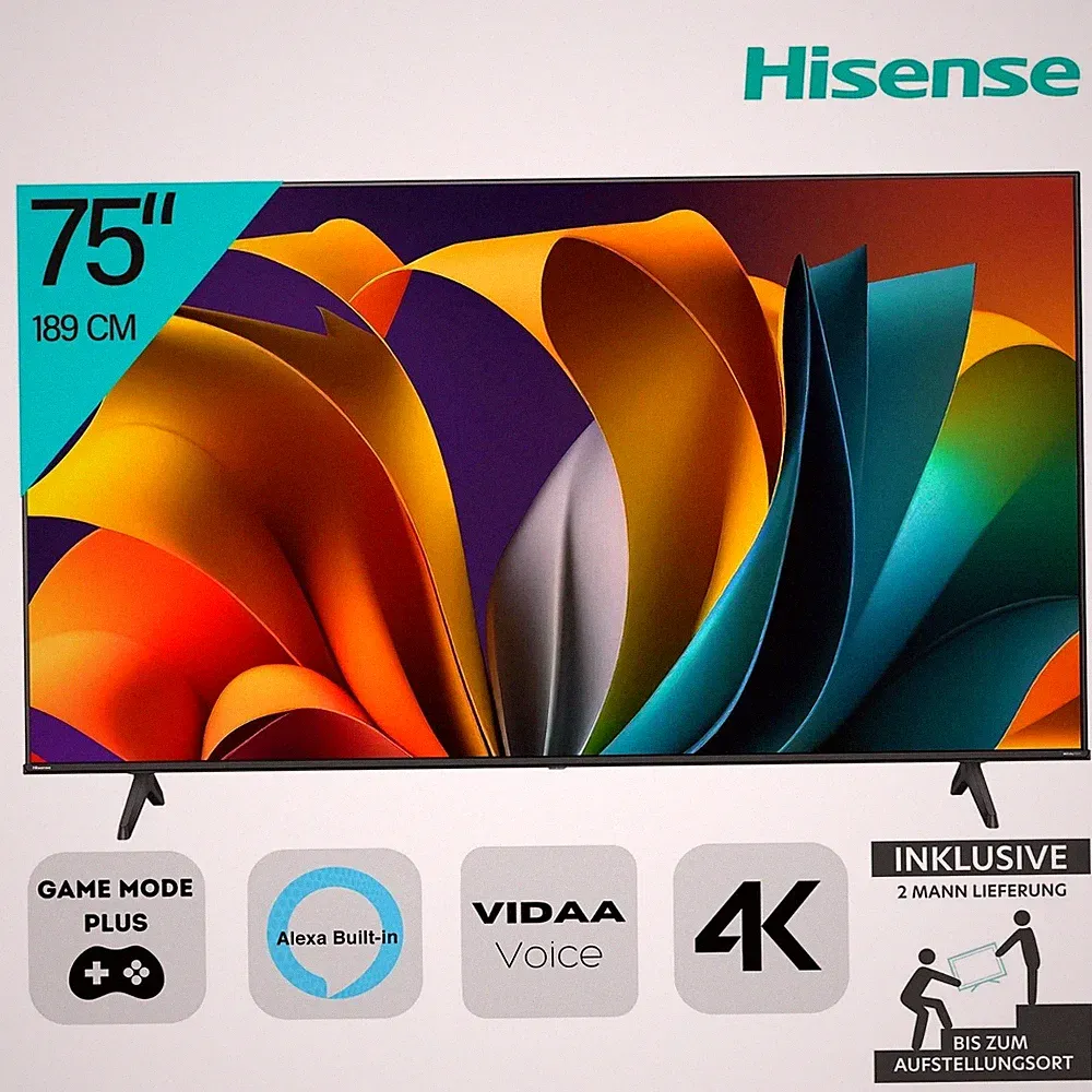 Hisense 75 Zoll Fernseher 4K UHD Smart-TV HDR Sprachassistent Game Alexa 75E6NT