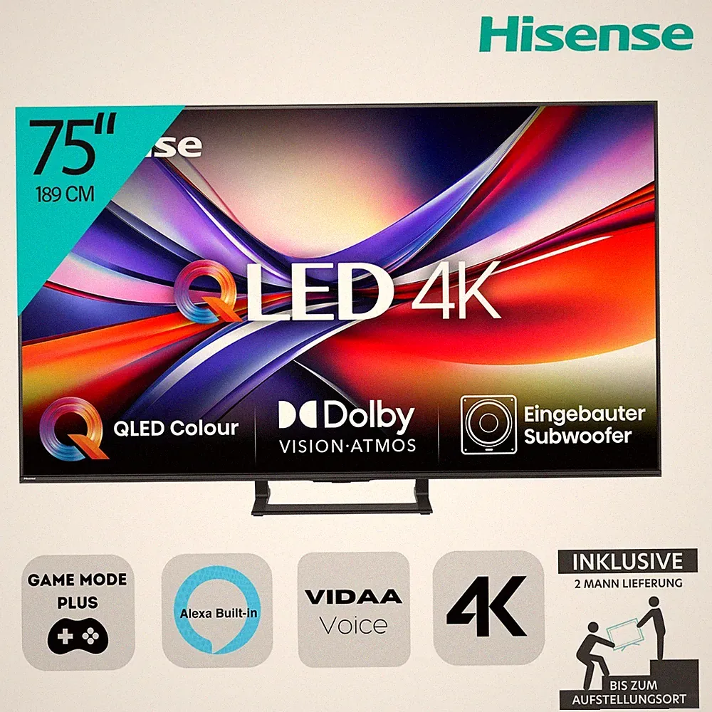 HISENSE 75A7Q Fernseher Dolby Vision Sprachassistenten Game Mode Plus 2ML