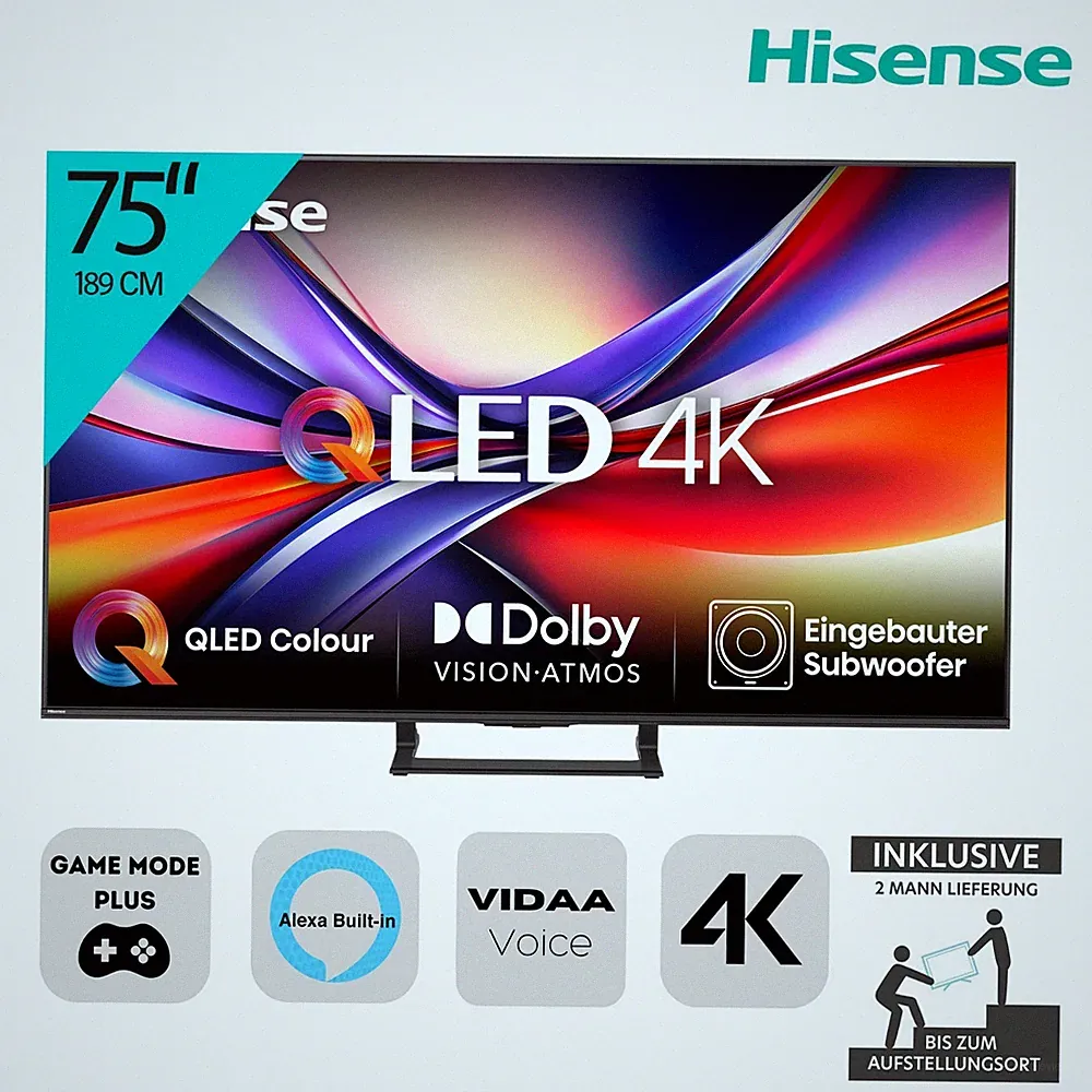 HISENSE 75A7Q Fernseher Dolby Vision Sprachassistenten Game Mode Plus 2ML