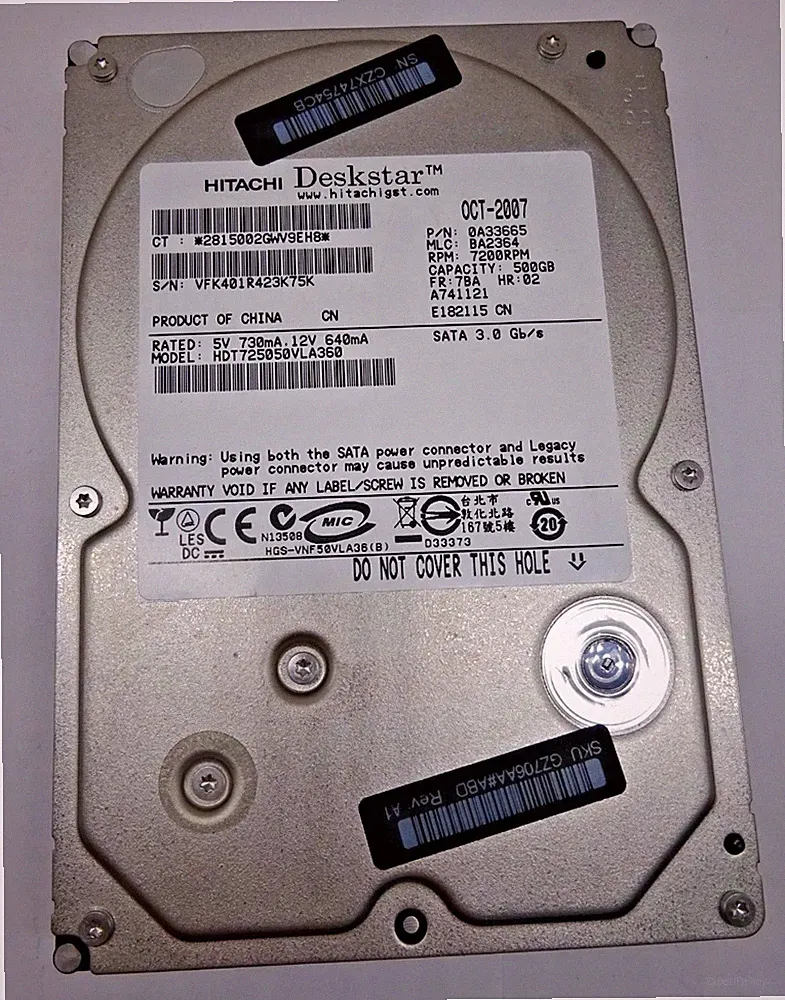 HITACHI 500GB HDT725050VLA360 SATA/IDE FESTPLATTE 3,5 ZOLL #FP5018