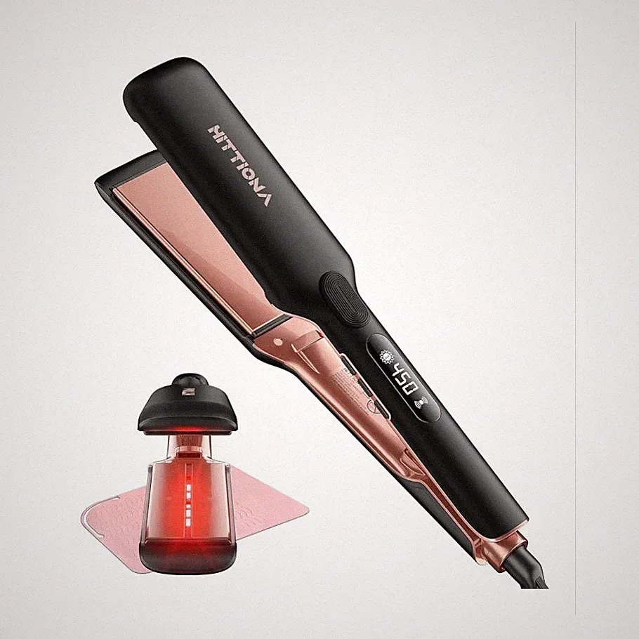 HITTIONA Glätteisen 1.75 Zoll Infrarot Keramik Schall-Vibration Schwarz/Roségold