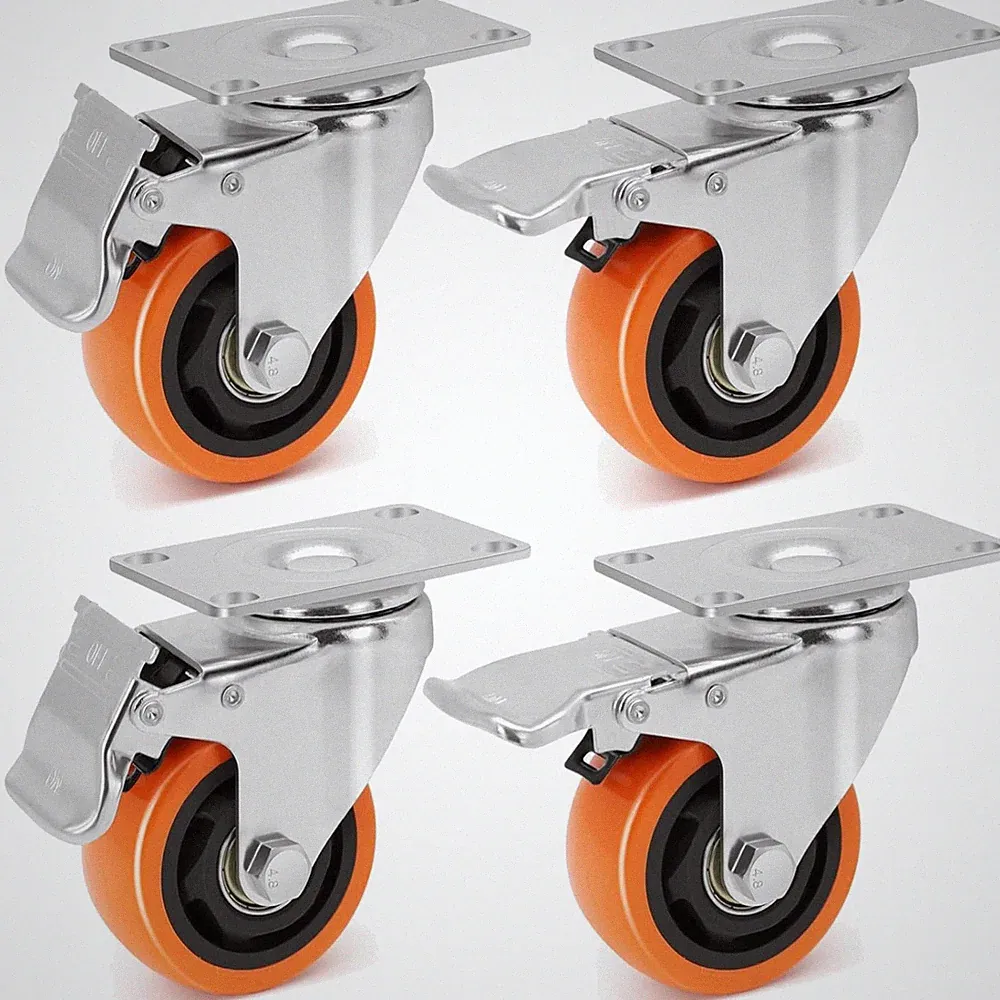 Hochbelastbare Möbelrollen 75mm - Lautlos mit 4 Bremsen für sicheren Transport