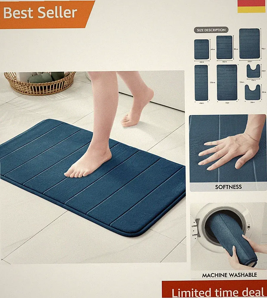 Hochwertige Badematte aus Memory Foam 40x60cm - Dunkelblau, Modern und Sicher