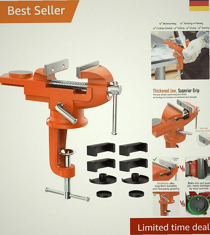 Hochwertiger 3 Zoll Schraubstock mit 360° Drehamboss - 75 mm Spannweite – Orange