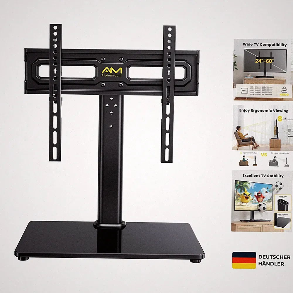 Höhenverstellbarer, schwenkbarer TV Ständer für Curved & Flachbild TVs bis 40kg
