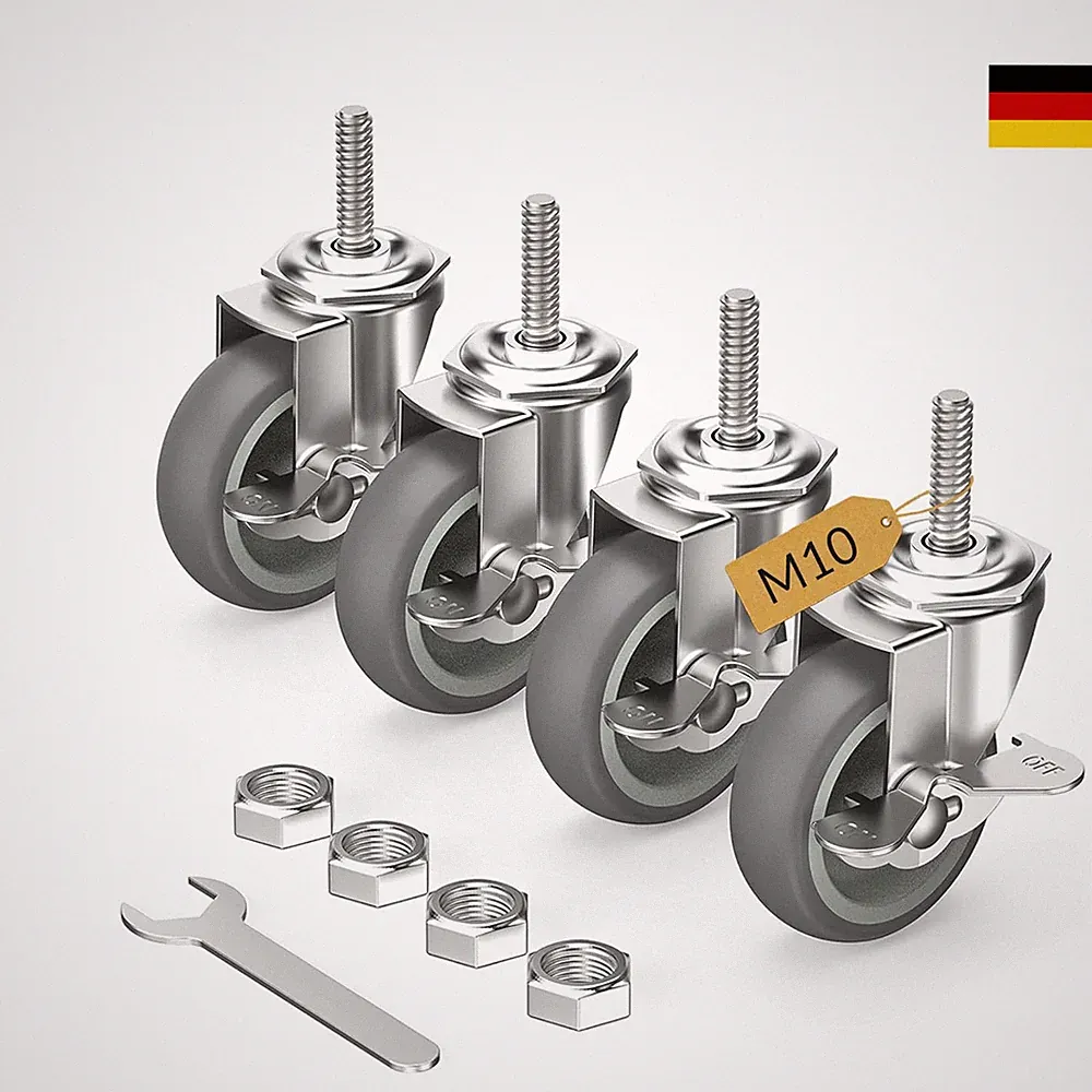 HOLKIE Lenkrollen mit Bremsen 75mm (3 Zoll) 4er Set Schwerlastrollen Grau