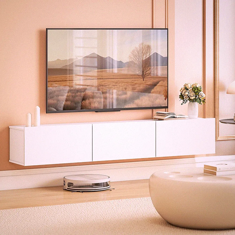 HOMCOM TV Schrank Lowboard hängend 180 cm für Fernseher bis zu 82 Zoll Weiß