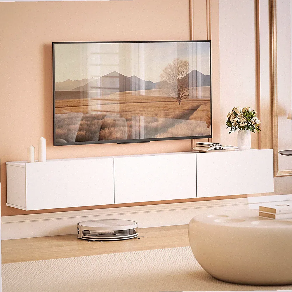 HOMCOM TV Schrank Lowboard hängend 180 cm für Fernseher bis zu 82 Zoll Weiß