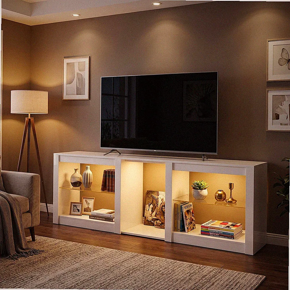 HOMCOM TV-Schrank TV Lowboard mit LED für Fernseher bis zu 75 Zoll 160x35x52 cm