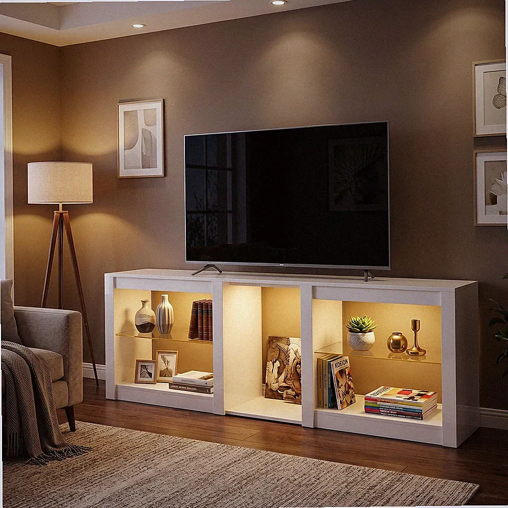 HOMCOM TV-Schrank TV Lowboard mit LED für Fernseher bis zu 75 Zoll 160x35x52 cm