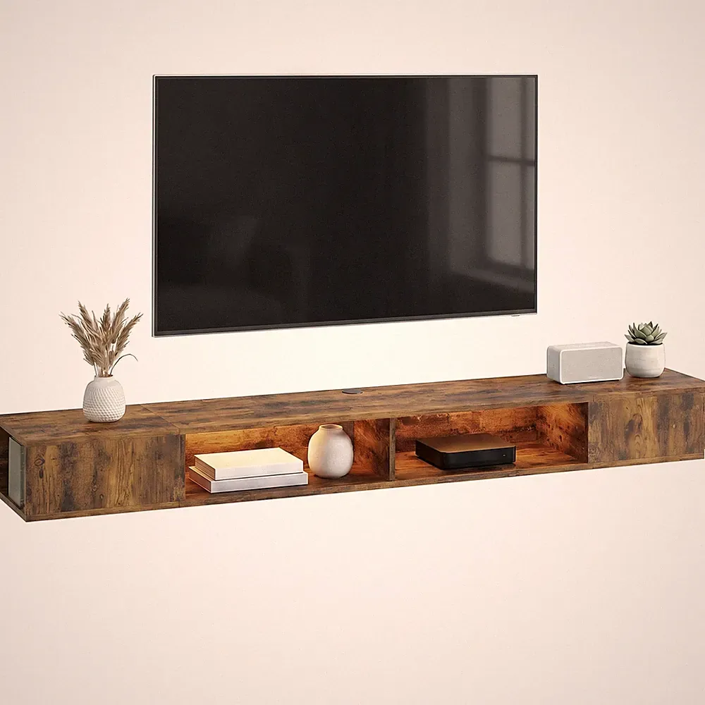 HOMCOM TV-Ständer mit RGB-LED-Leuchten für 75 Zoll Fernseher, rustikal braun