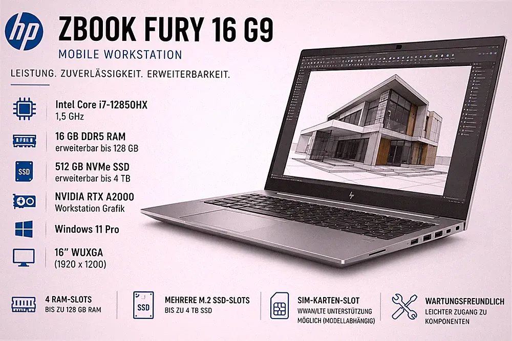 HP ZBook Fury 16 G9 16" Workstation i7 12850HX 32GB RAM 1TB SSD RTX A2000 Win 11