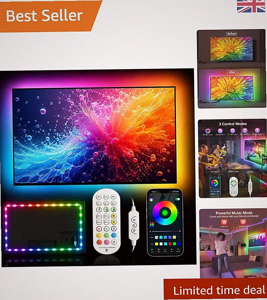 Immersive 4M RGBIC LED Lichtleiste für 55-75 Zoll Fernseher - Musik Sync & App-Steuerung