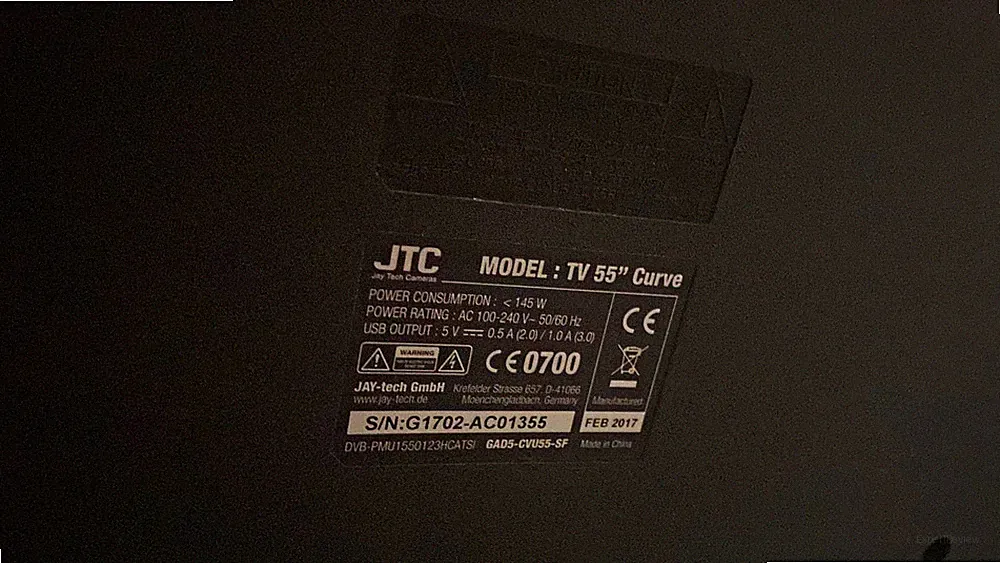 JTC 65 Zoll LED Curved TV 720p HD TV 55" Curve, Schwarz, USB
