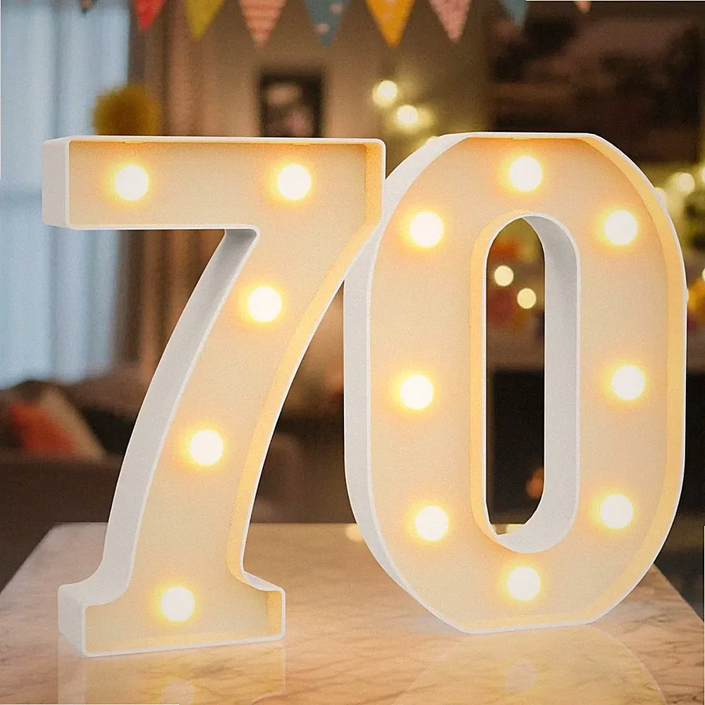 LED Leuchtzahlen Nummer 70 Tisch Deko 8,86x4,92x1,77 Zoll Batteriebetrieben
