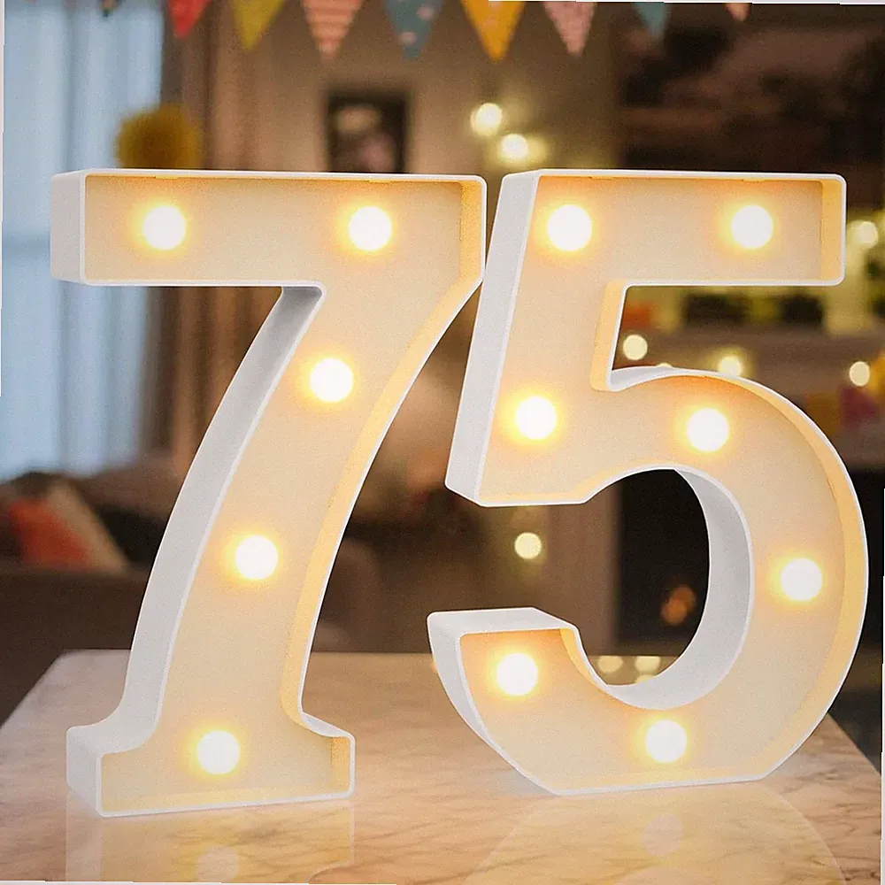 LED Leuchtzahlen Nummer 75 Batteriebetrieben 8,86x4,92x1,77 Zoll Deko Party