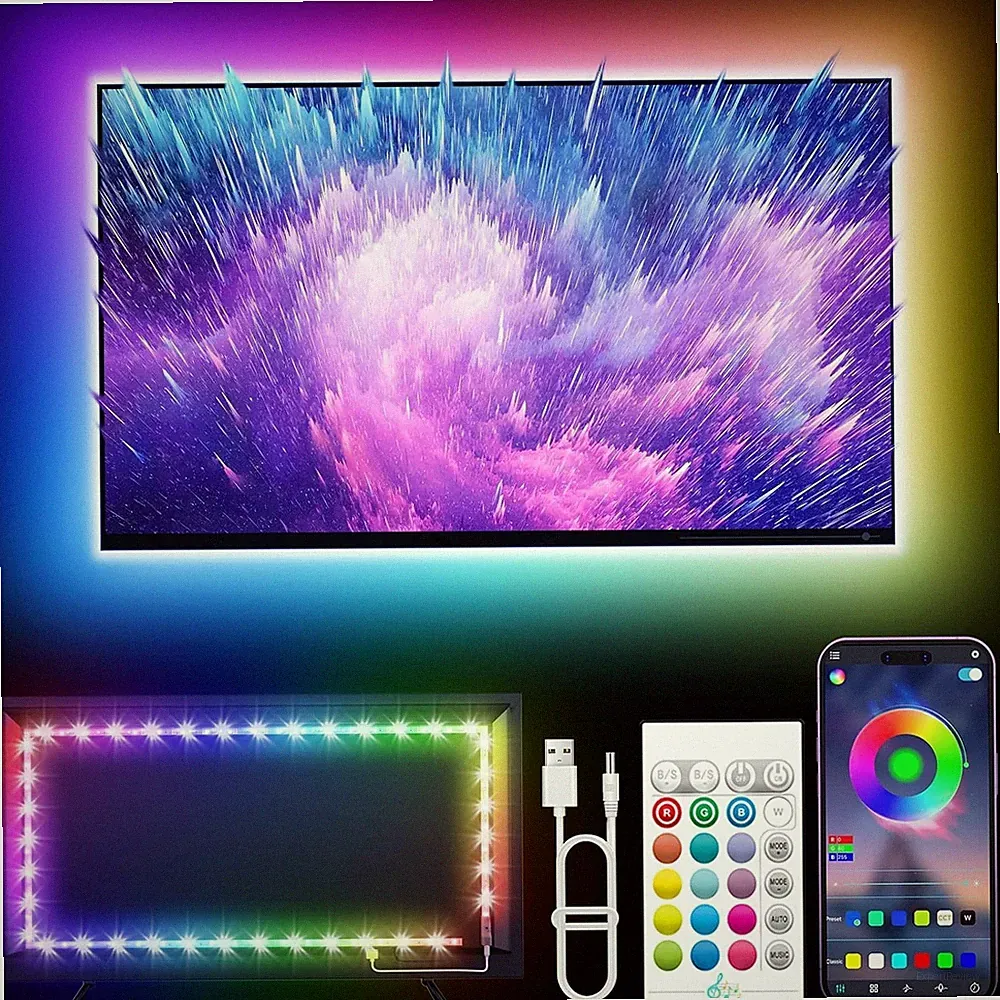 LED Streifen TV Hintergrundbeleuchtung 5 m RGB für 45 bis 75 Zoll Bluetooth App