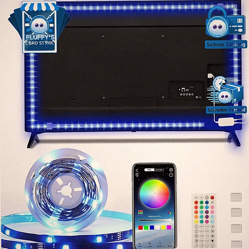 LED Strip 5m RGB TV Hintergrundbeleuchtung 55-75 Zoll App-Steuerung USB Betrieb