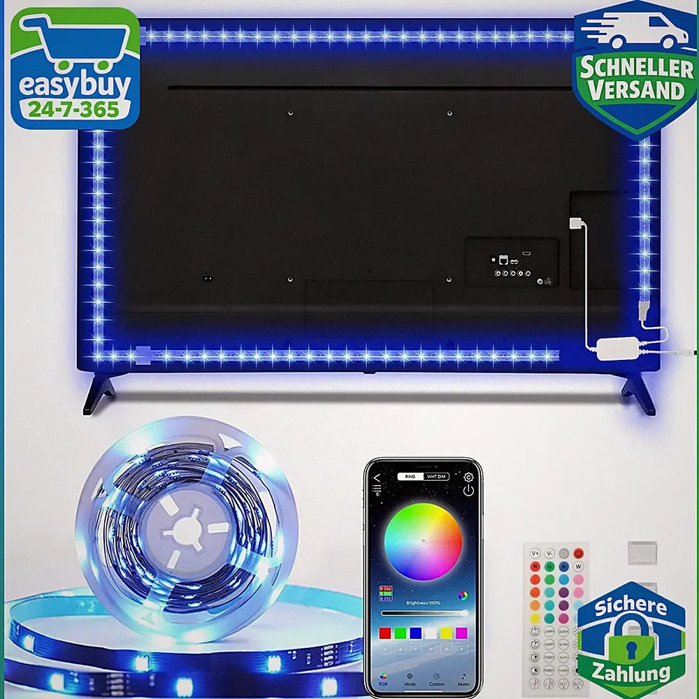 LED Strip 5m, RGB TV Hintergrundbeleuchtung für 55-75 Zoll Fernseher