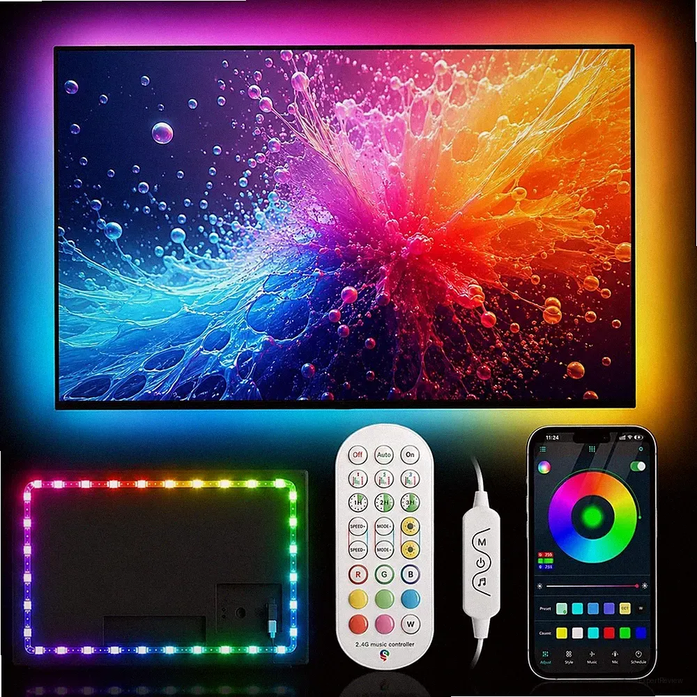LED TV Hintergrundbeleuchtung 4M RGBIC Farbwechsel USB Musik Sync für 55-75