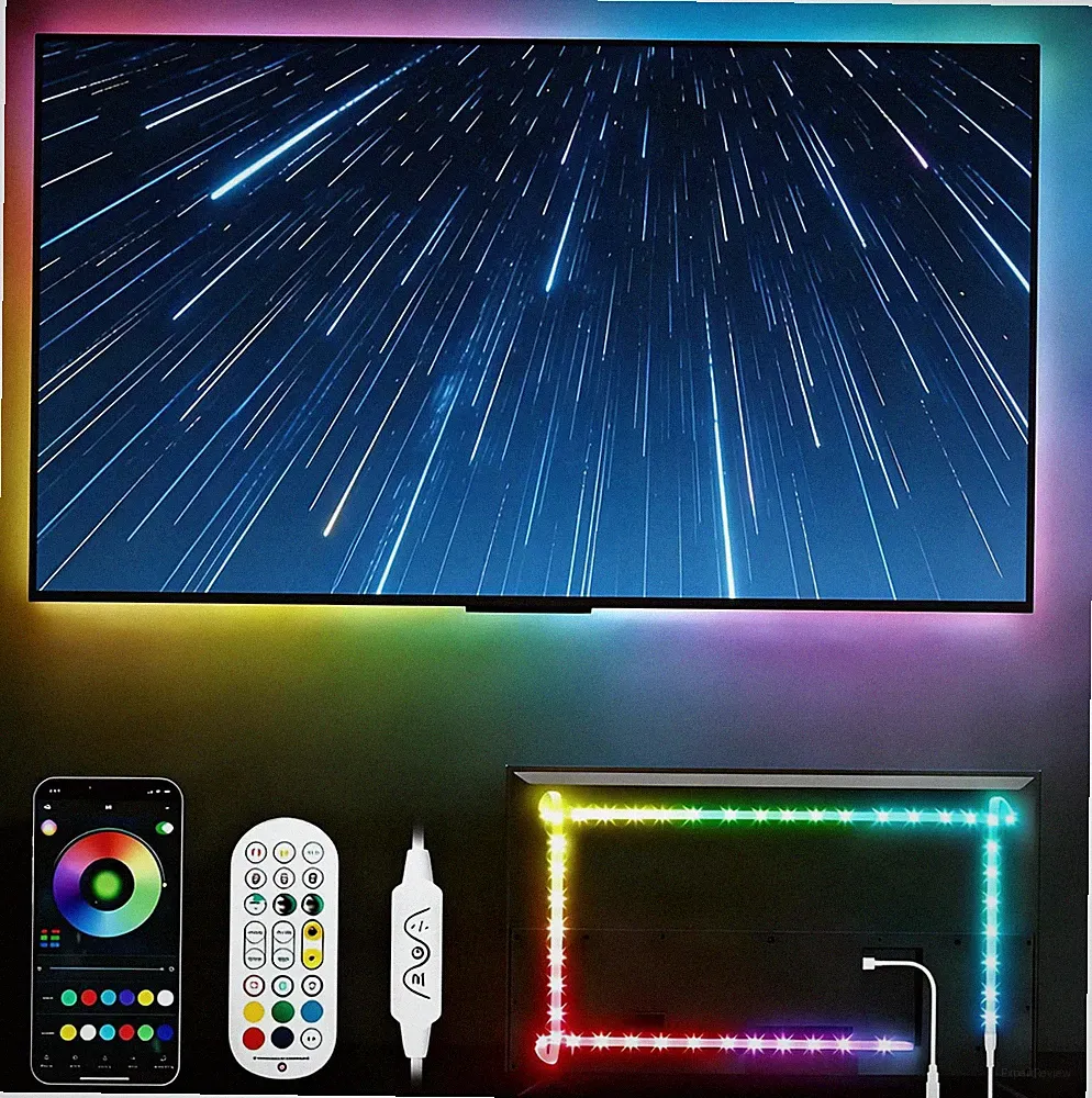 LED TV Hintergrundbeleuchtung 5M Für 45–75 Zoll, RGB LED Streifen Mit APP, Fernb