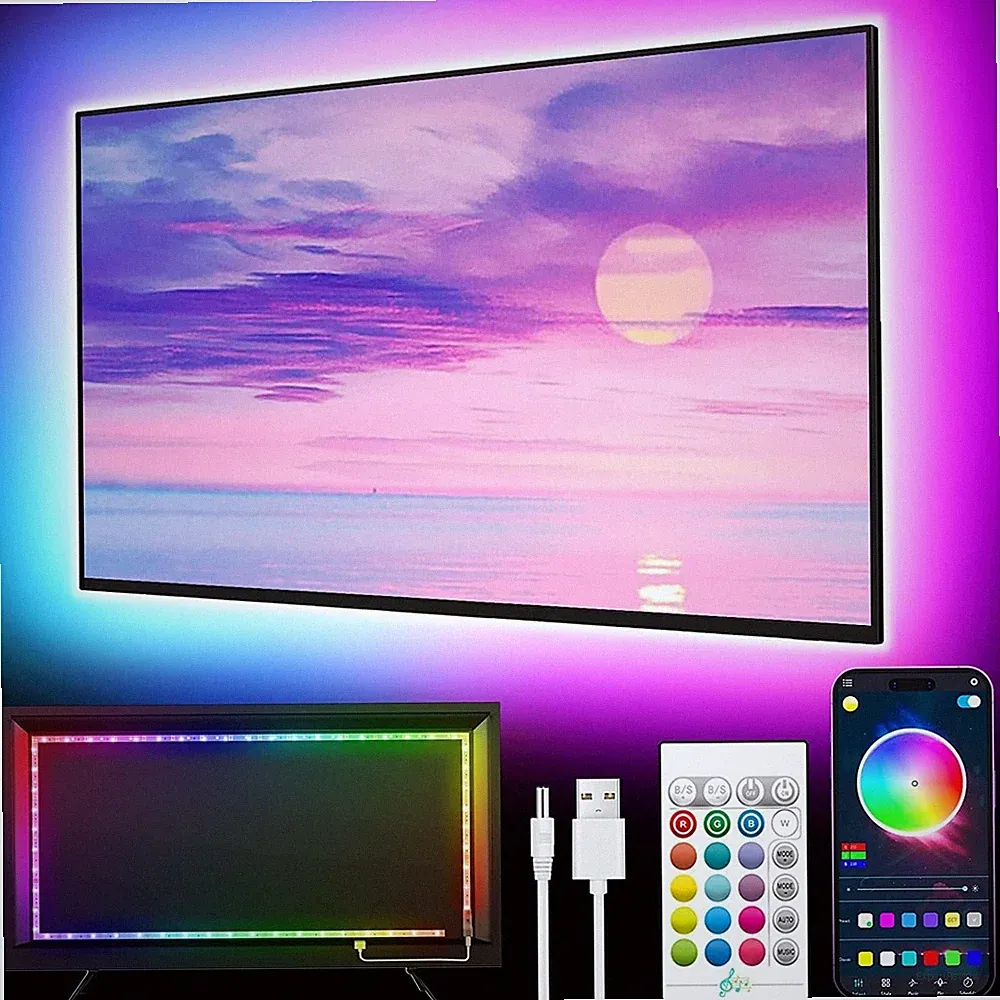 LED TV-Hintergrundbeleuchtung 5m RGB Farbwechsel mit Musik-Sync für 45-75 Zoll