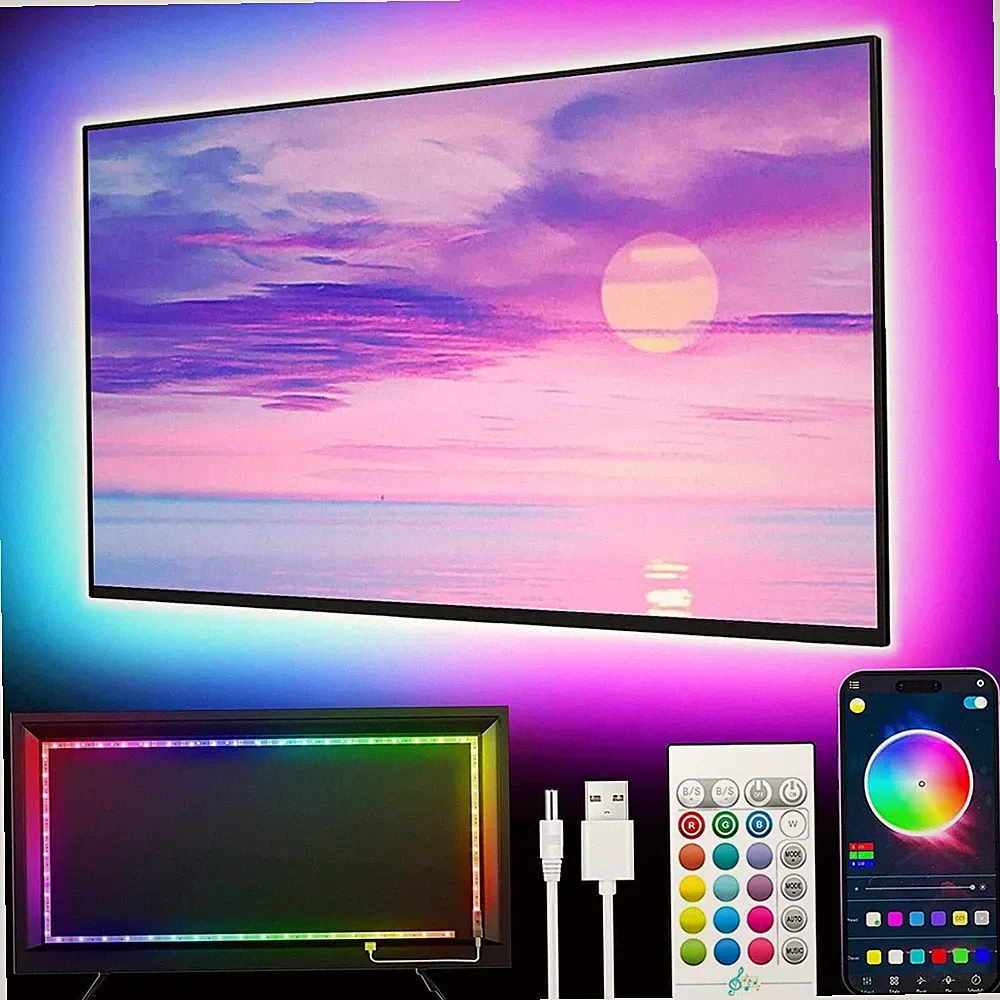 LED TV-Hintergrundbeleuchtung 5m RGB Farbwechsel Musik Sync Bluetooth 45-75 Zoll