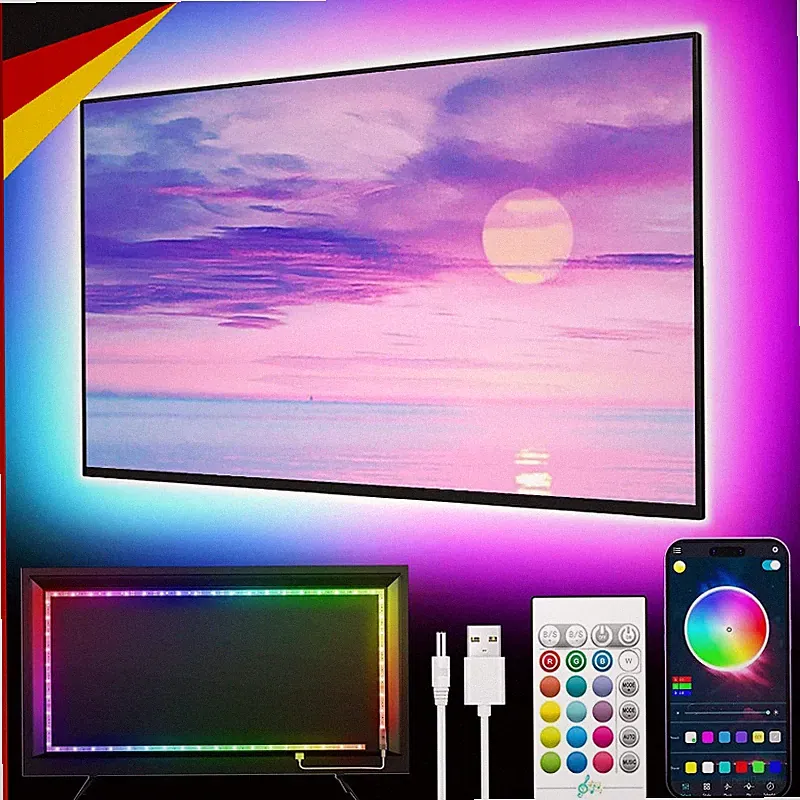 LED TV-Hintergrundbeleuchtung 5m RGB Farbwechsel Musik Sync für 45-75 Zoll