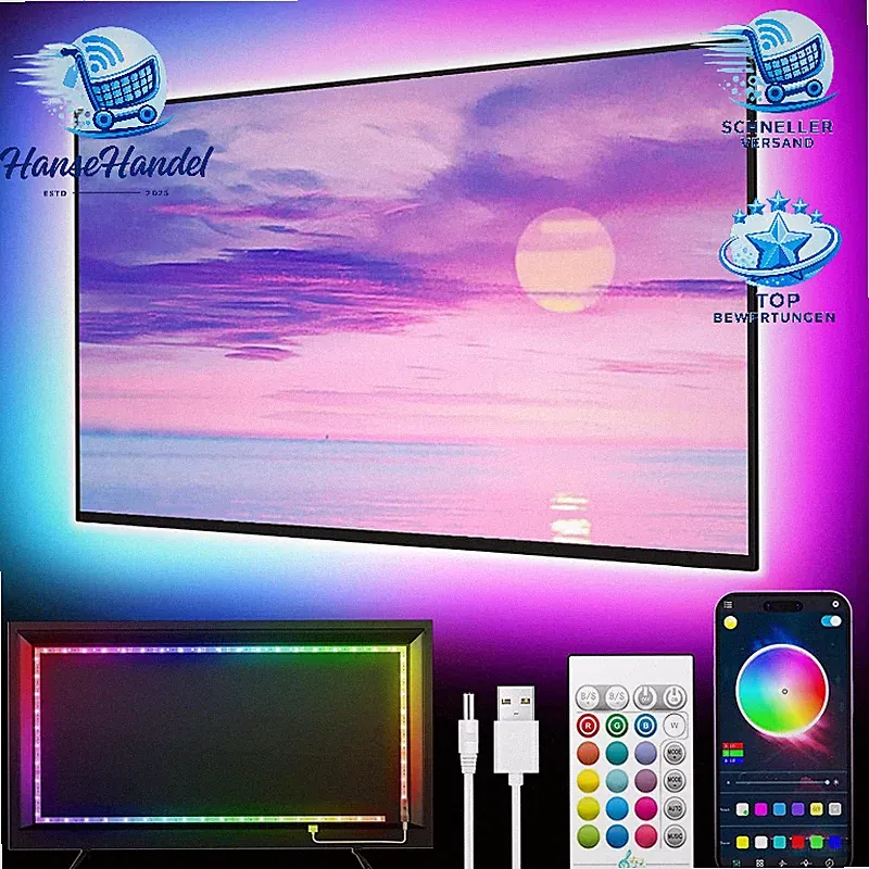 LED TV-Hintergrundbeleuchtung 5m RGB Farbwechsel Musik Sync für 45-75 Zoll TV