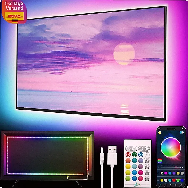 LED TV-Hintergrundbeleuchtung 5M RGB Farbwechsel Musik Sync für 45-75 Zoll TV