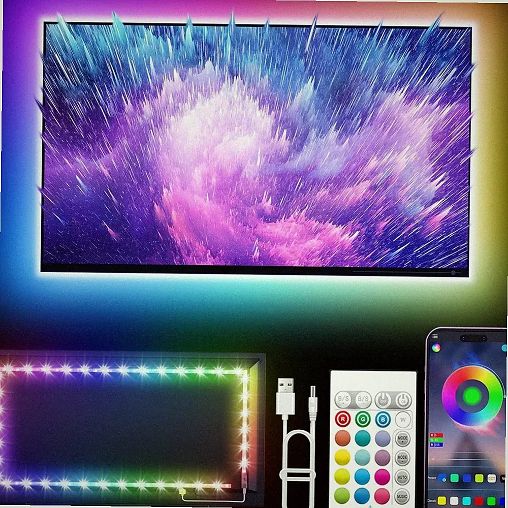 LED TV Hintergrundbeleuchtung 5m RGB LED Streifen für 45-75 Zoll TV Musiksync...