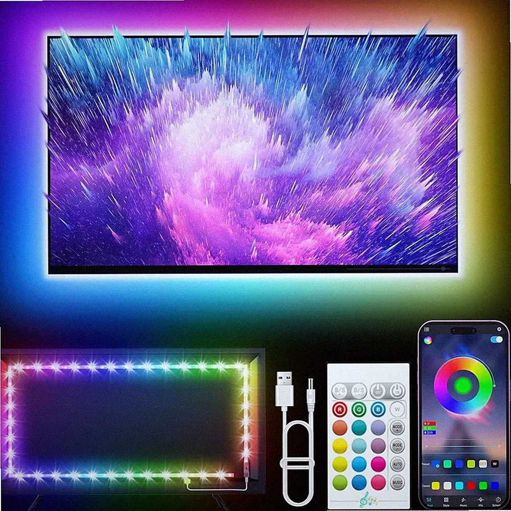 LED TV Hintergrundbeleuchtung 5m RGB Streifen für 45-75 Zoll Fernseher Lichts...