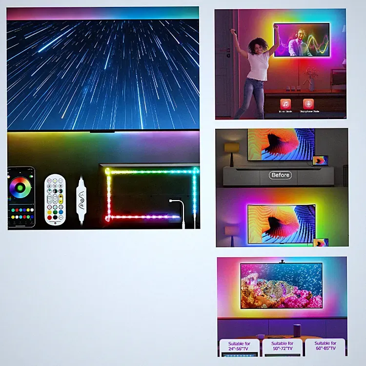 LED TV Hintergrundbeleuchtung 5m RGB Streifen für 45-75 Zoll Fernseher mit App