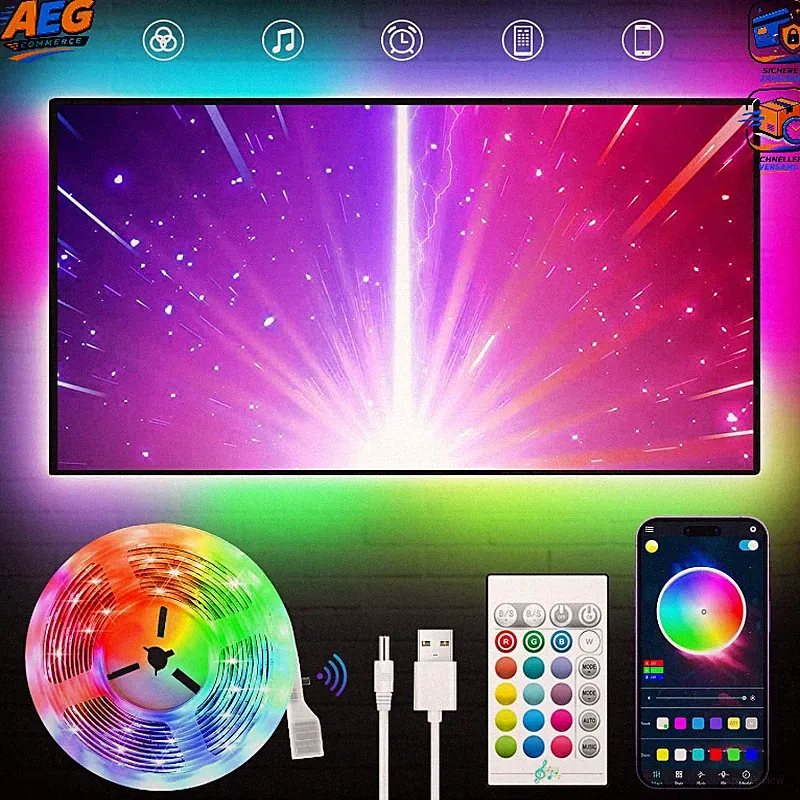 LED TV Hintergrundbeleuchtung 7m RGB Musik Sync Bluetooth für 70-100 Zoll