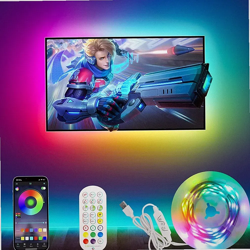 LED TV Hintergrundbeleuchtung RGBIC 4M für 40-75 Zoll Fernseher und PC mit App