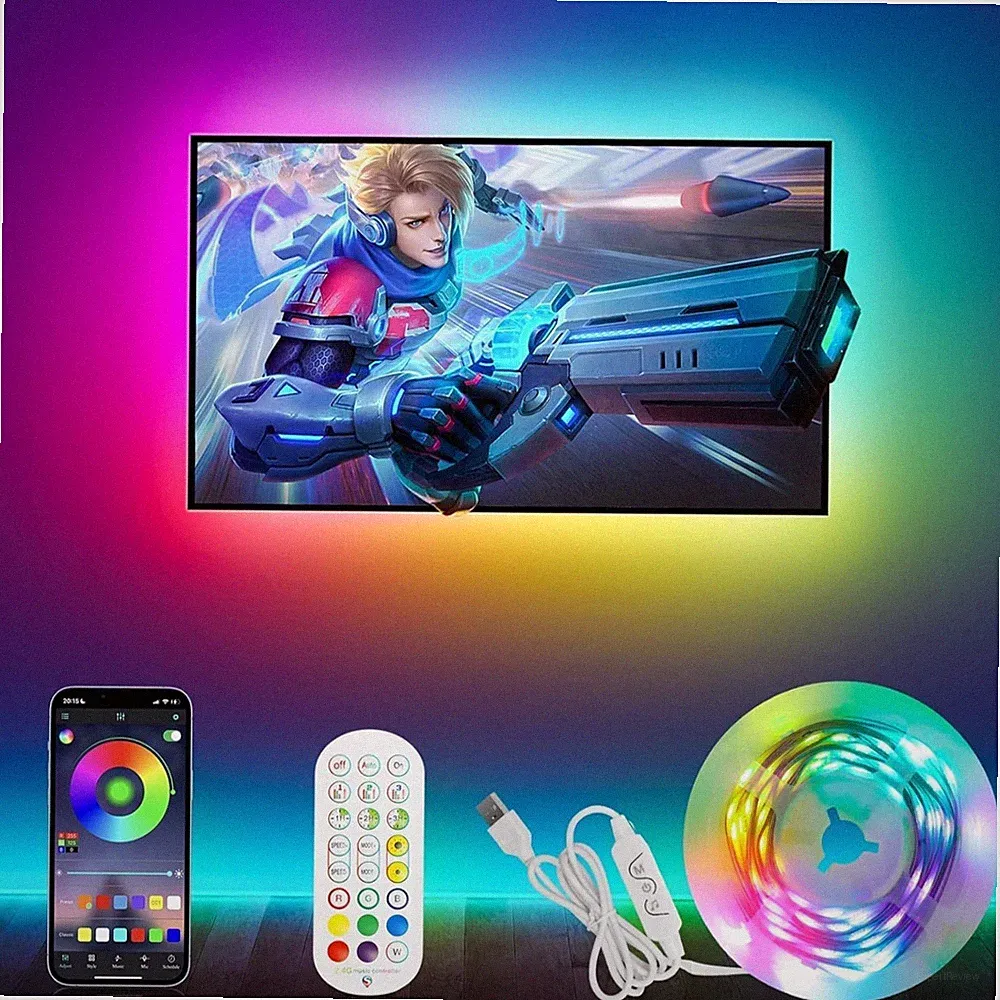 LED TV Hintergrundbeleuchtung RGBIC 5 Meter USB-Betrieb für 40-75 Zoll Fernseher